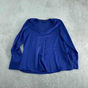 Banana Republic Womens Long Sleeve V-Neck Blouse Medium Blue Polyester 4851